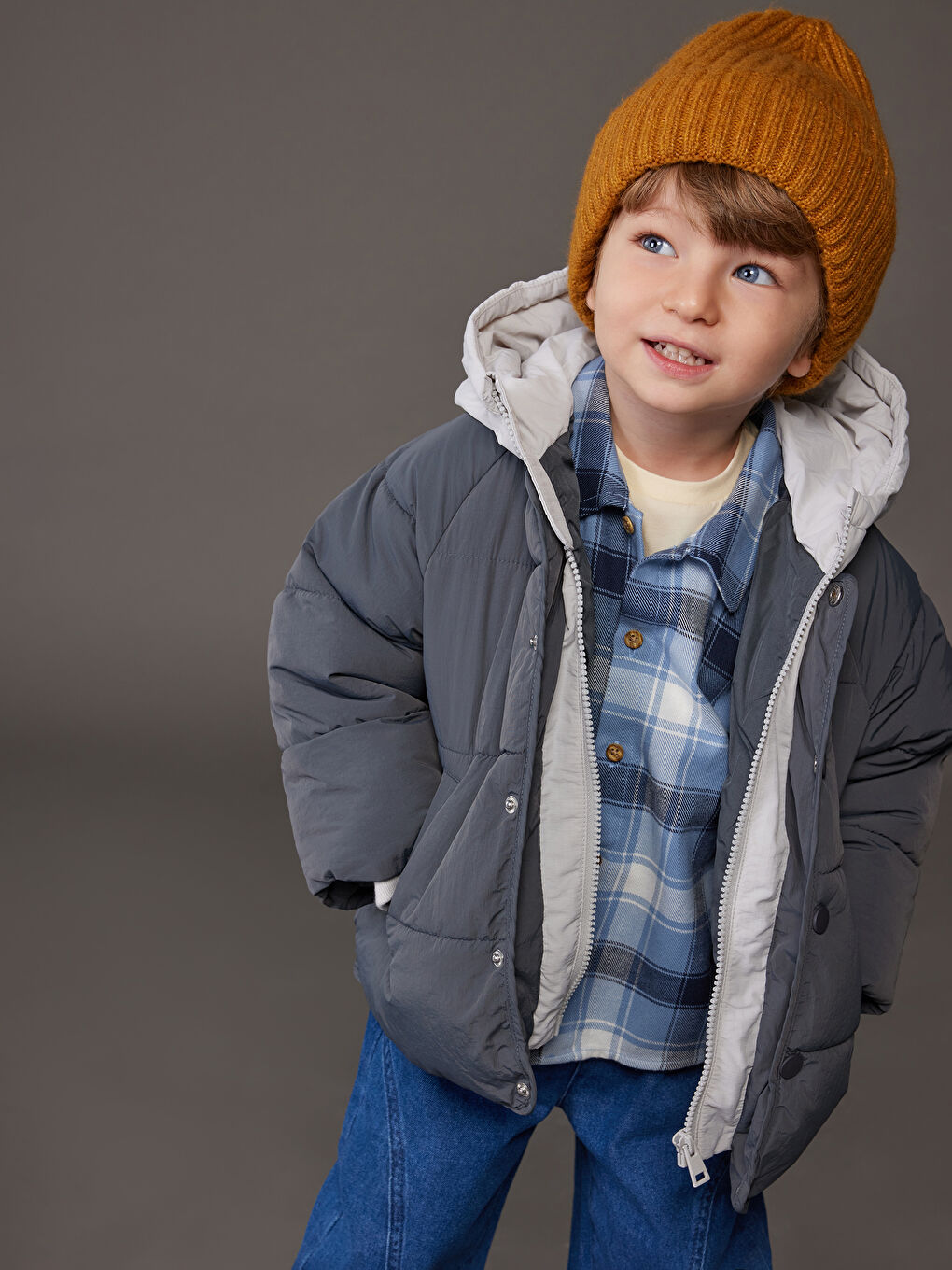 Gri Su İtici Erkek Bebek Şişme Mont-1