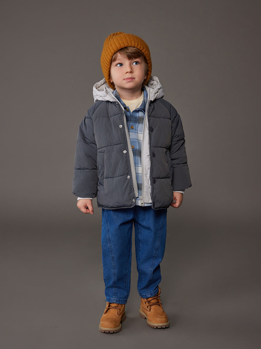 Gri Su İtici Erkek Bebek Şişme Mont