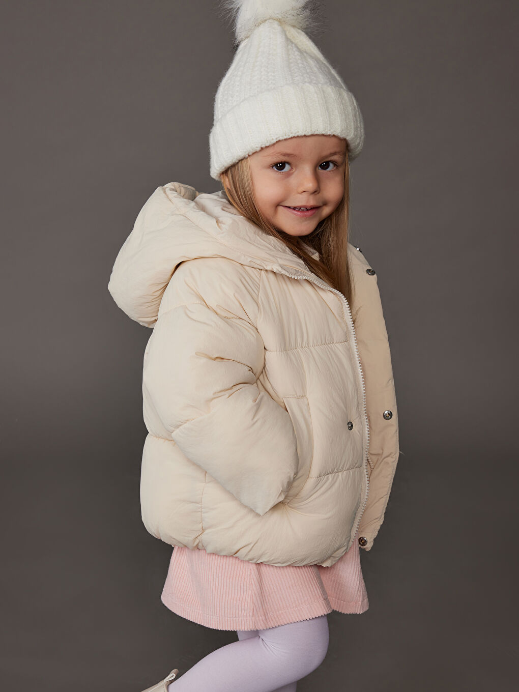 Bej Su İtici Kız Bebek Şişme Mont-1