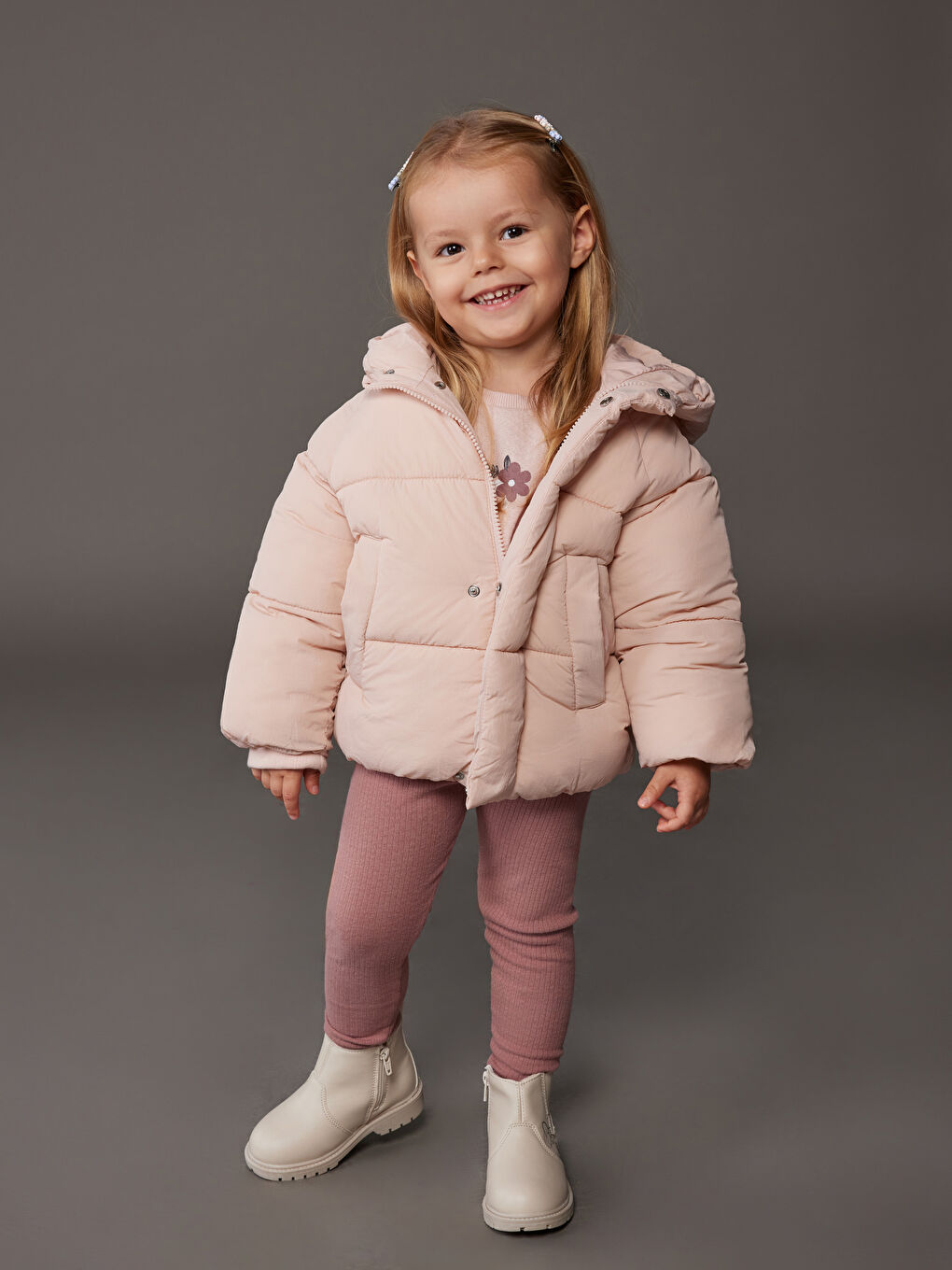 Pembe Su İtici Kız Bebek Şişme Mont