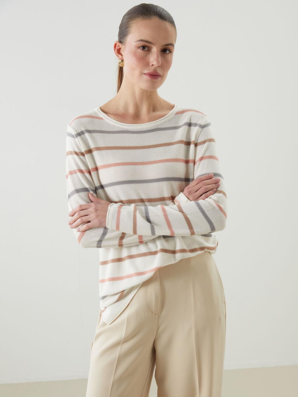 LCWAIKIKI Classic Crew Neck Striped Women's Knitwear Sweater -W5AJ15Z8-LFC