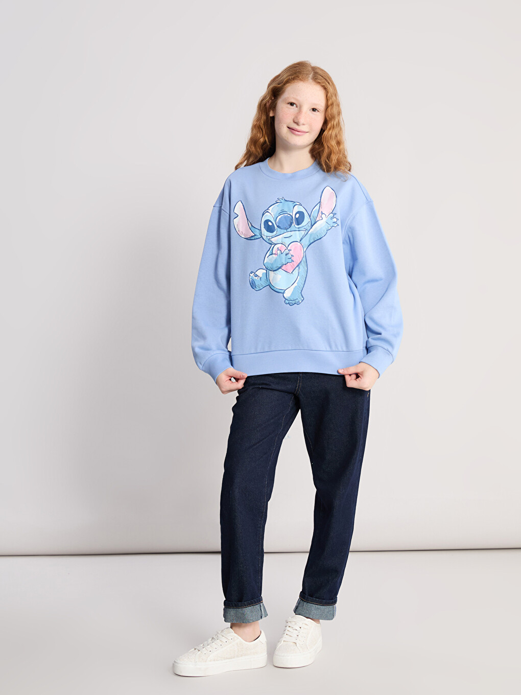 Crew Neck Stitch Printed Girls' Sweatshirt-1