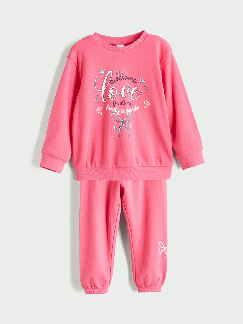 LCW Kids Crew Neck Printed Girls Sweatshirt and Tracksuit Bottom 2-Pack -W5AJ32Z1-GSY
