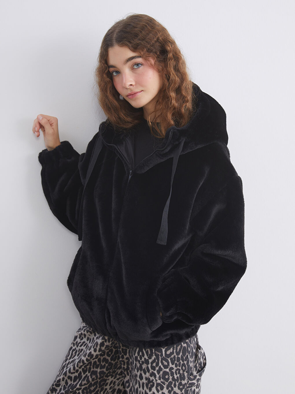 Hooded Oversize Women's Plush Coat