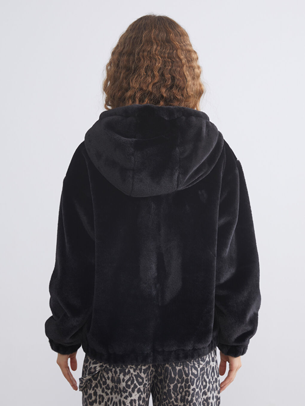 Hooded Oversize Women's Plush Coat-4