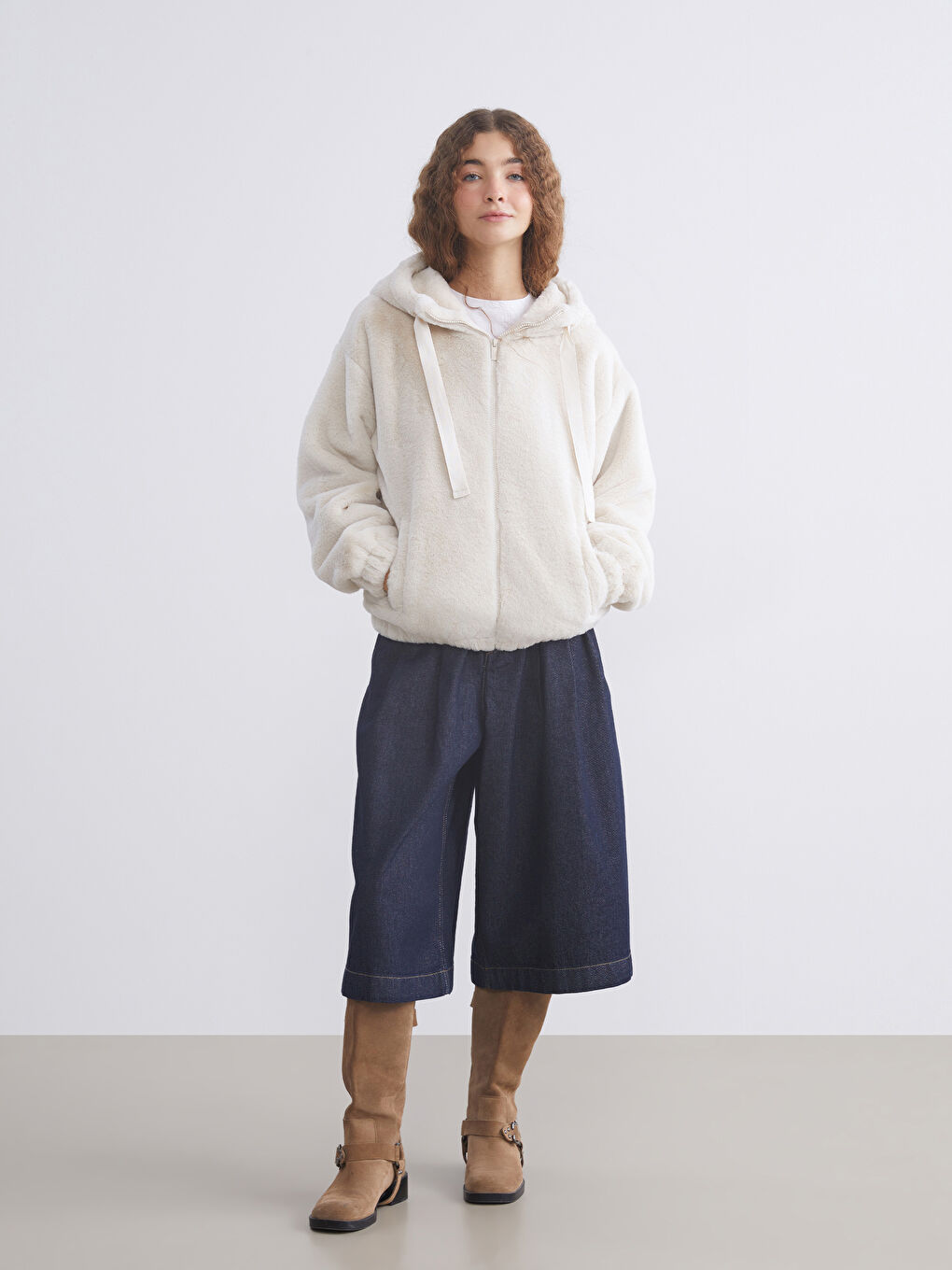 Hooded Women's Plush Coat-1