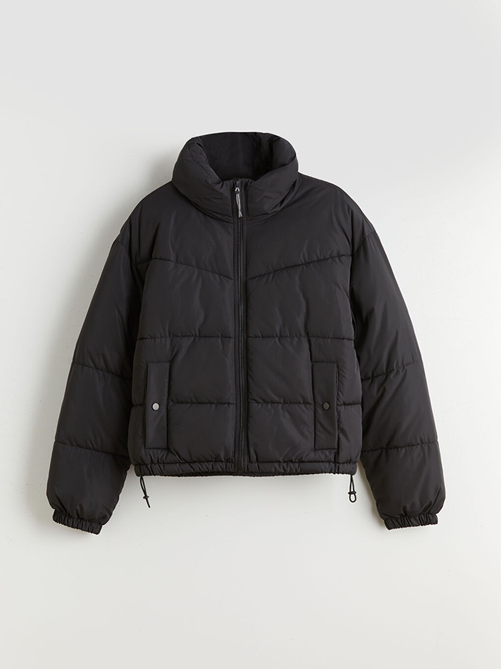 Siyah Dik Yaka Oversize Kadın Şişme Mont-4