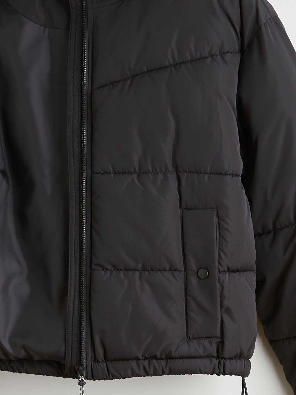 Siyah Dik Yaka Oversize Kadın Şişme Mont-6