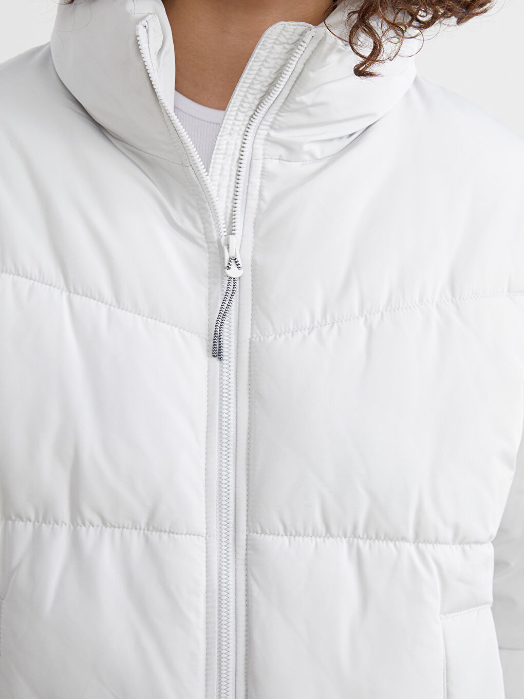 Gri Dik Yaka Oversize Kadın Şişme Mont-2