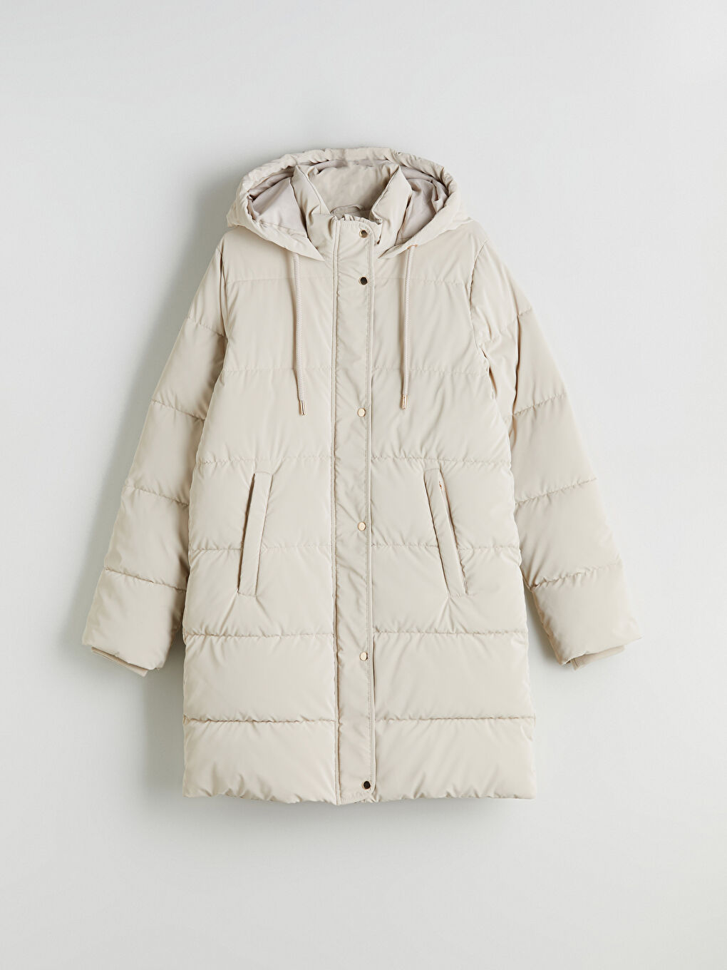 Bej Kapüşonlu Kadın Şişme Mont-5