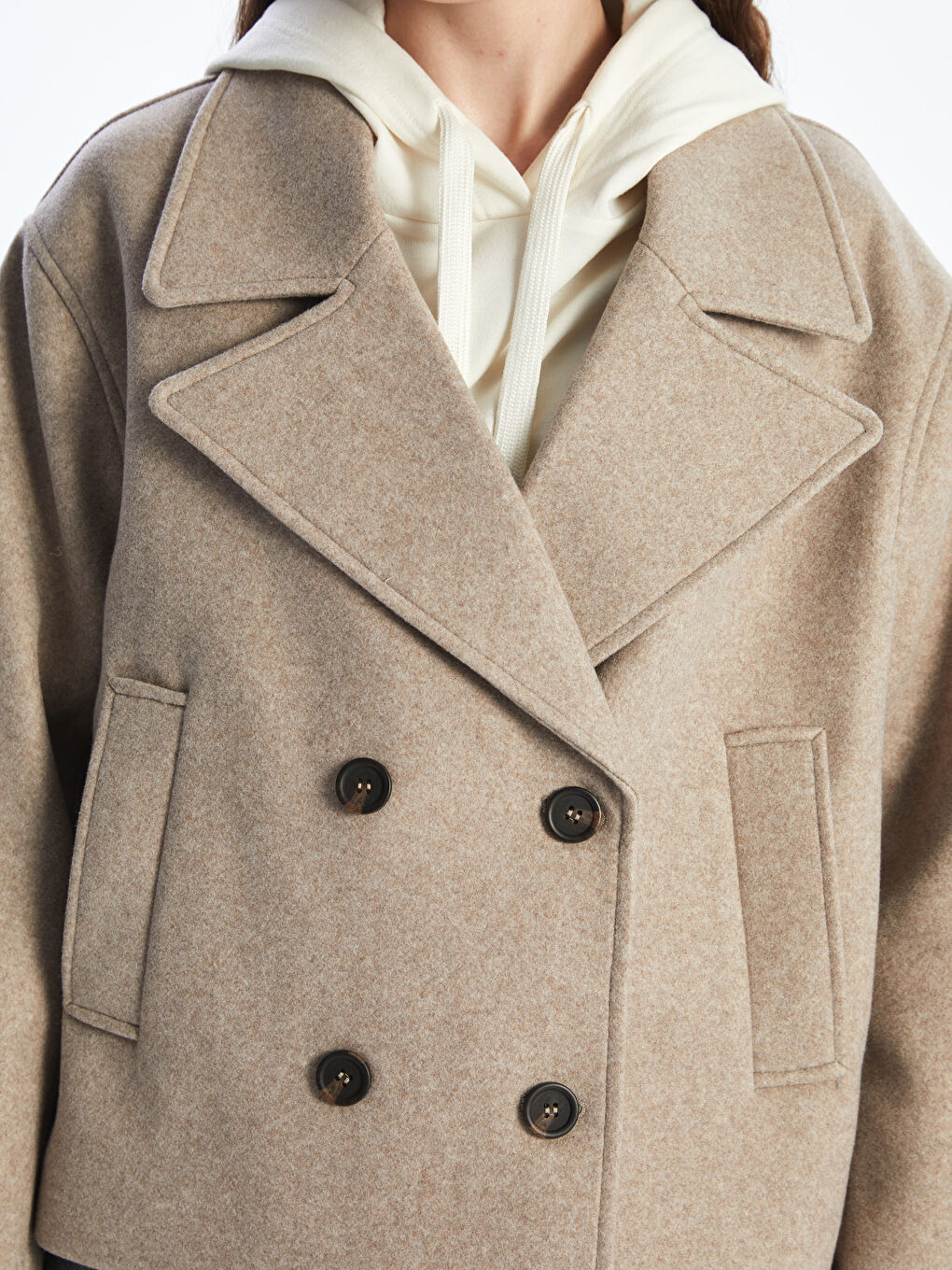 Kahverengi Kruvaze Yaka Kadın Kaşe Kaban-2