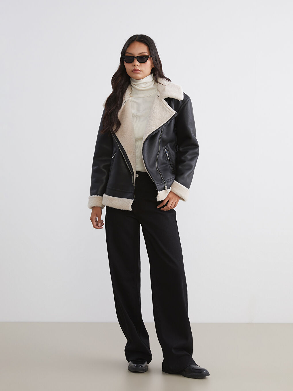 Biker Neck Women's Faux Leather Coat-1