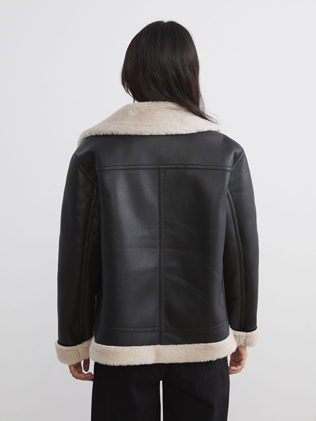 Biker Neck Women's Faux Leather Coat-4