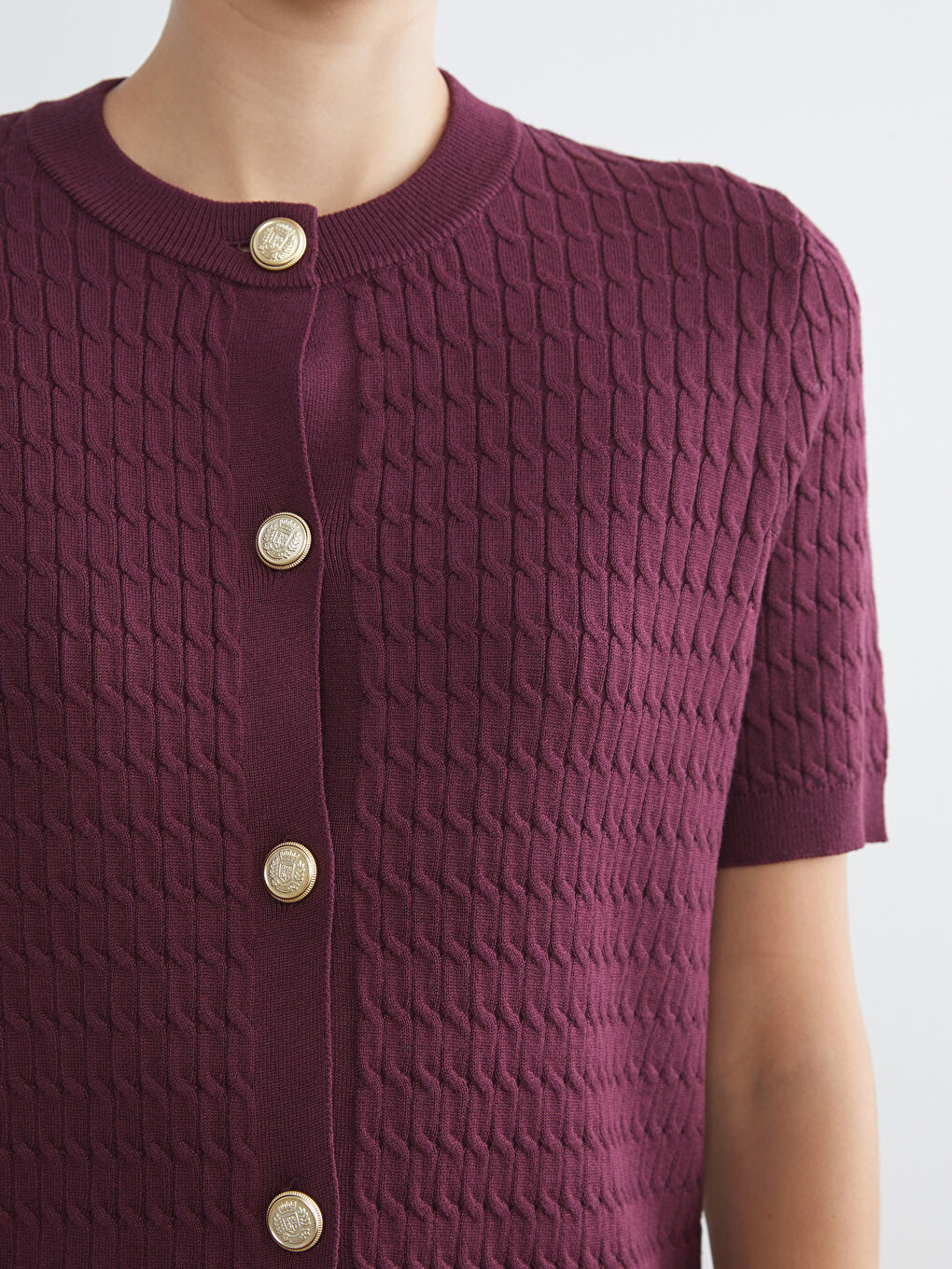 LCWAIKIKI Classic Crew Neck Self Patterned Long Sleeve Women's Tricot Cardigan -W5AJ74Z8-CWK