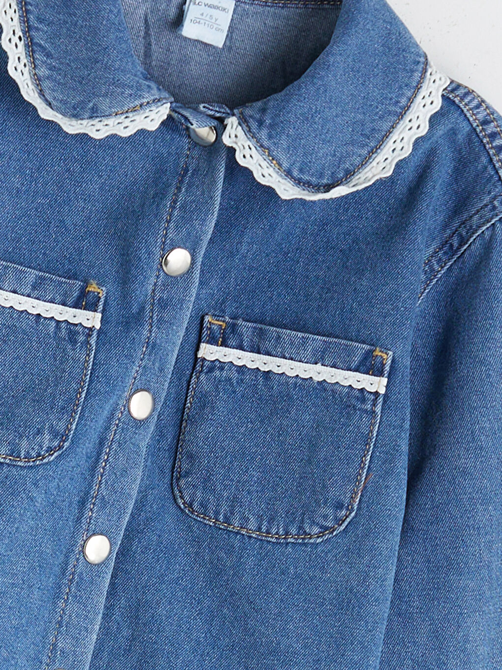 Mavi Bebe Yaka Kız Çocuk Jean Ceket-4