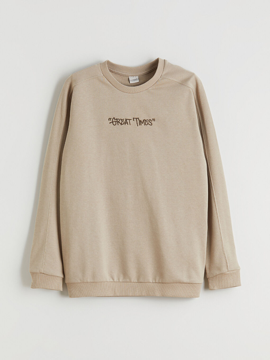 Bej Bisiklet Yaka Erkek Çocuk Sweatshirt