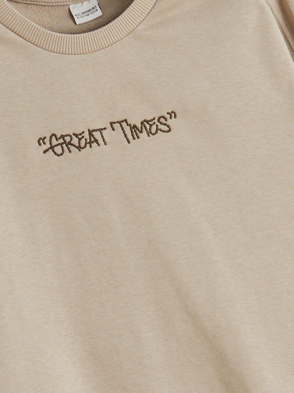 Bej Bisiklet Yaka Erkek Çocuk Sweatshirt-1