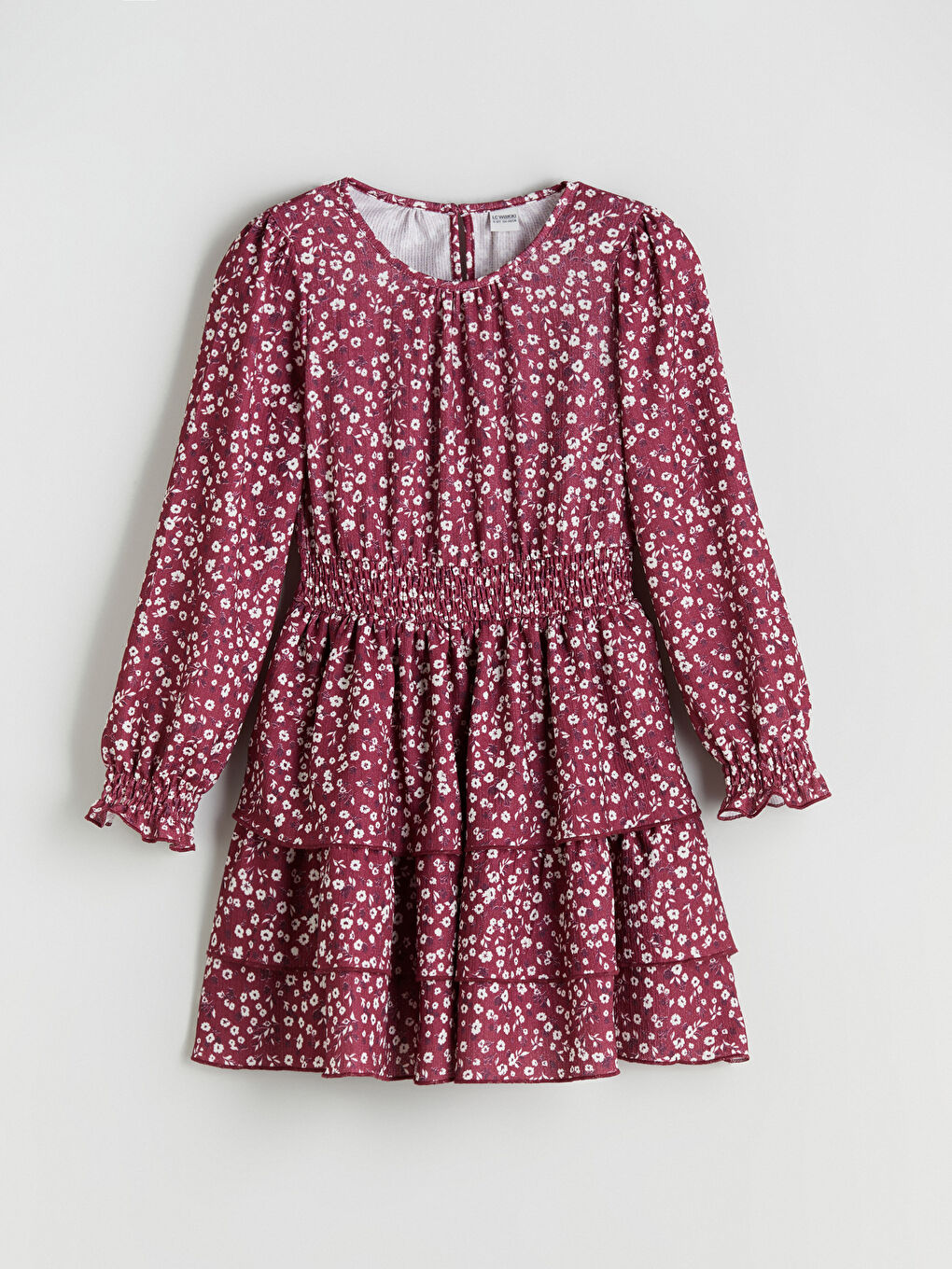 Mürdüm Bisiklet Yaka Çiçekli Kız Çocuk Elbise-2