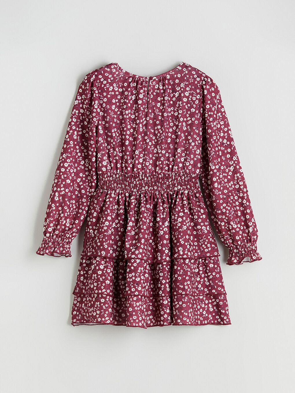 Mürdüm Bisiklet Yaka Çiçekli Kız Çocuk Elbise-4