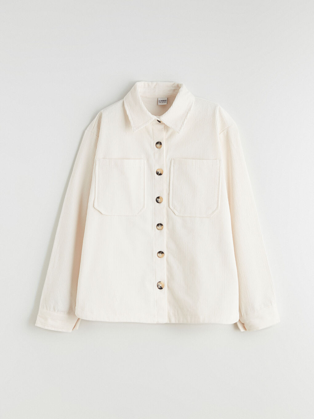 Ekru Basic Uzun Kollu Kadife Kız Çocuk Gömlek