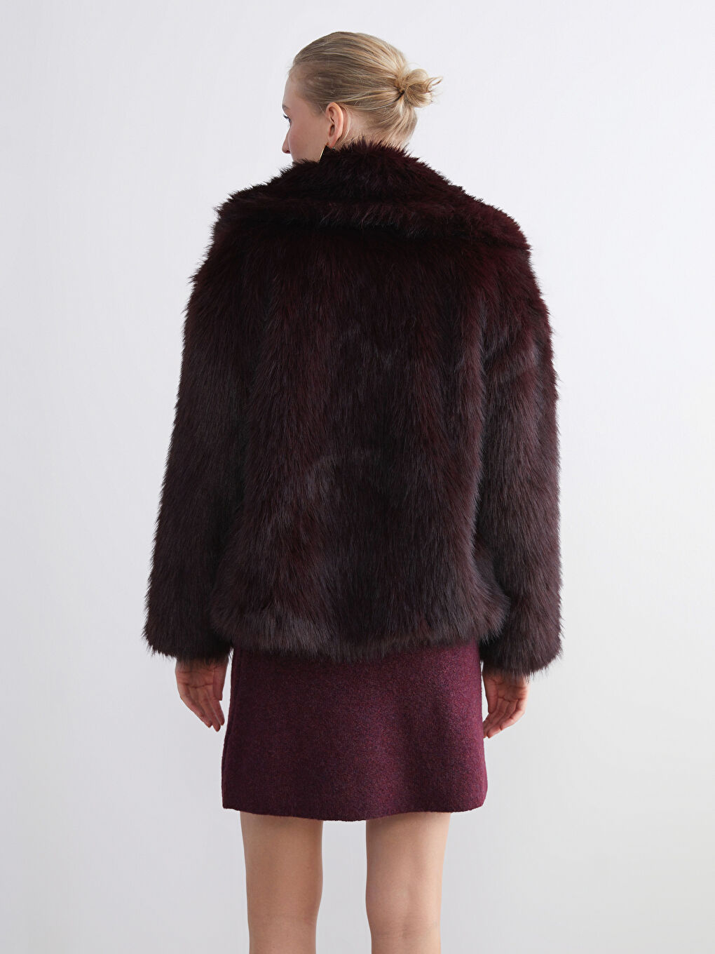 Mürdüm Ceket Yaka Kadın Kürk Mont-10