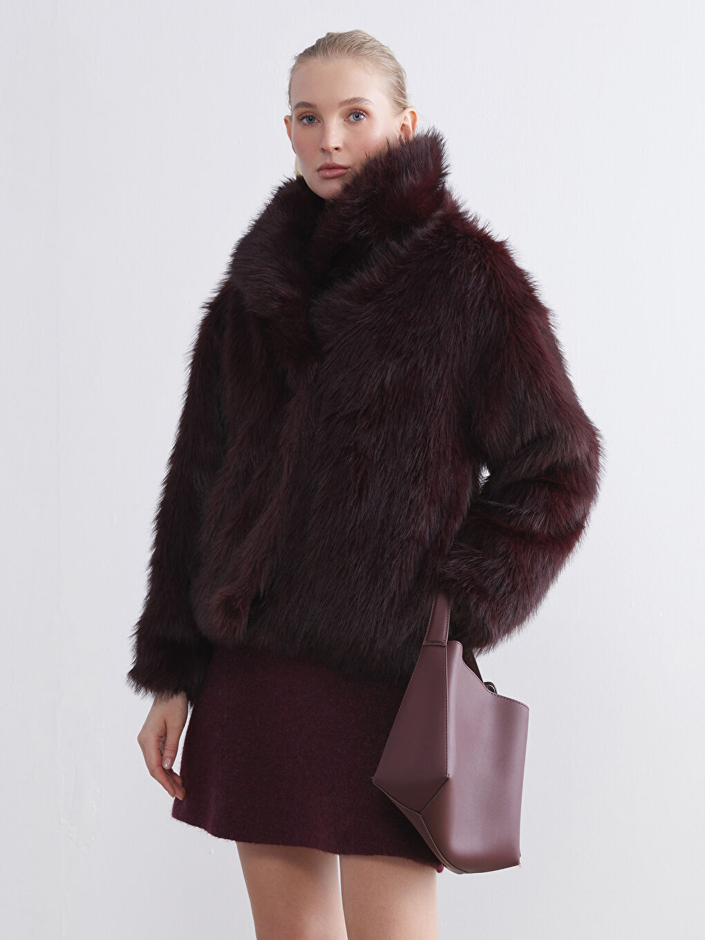 Mürdüm Ceket Yaka Kadın Kürk Mont-1