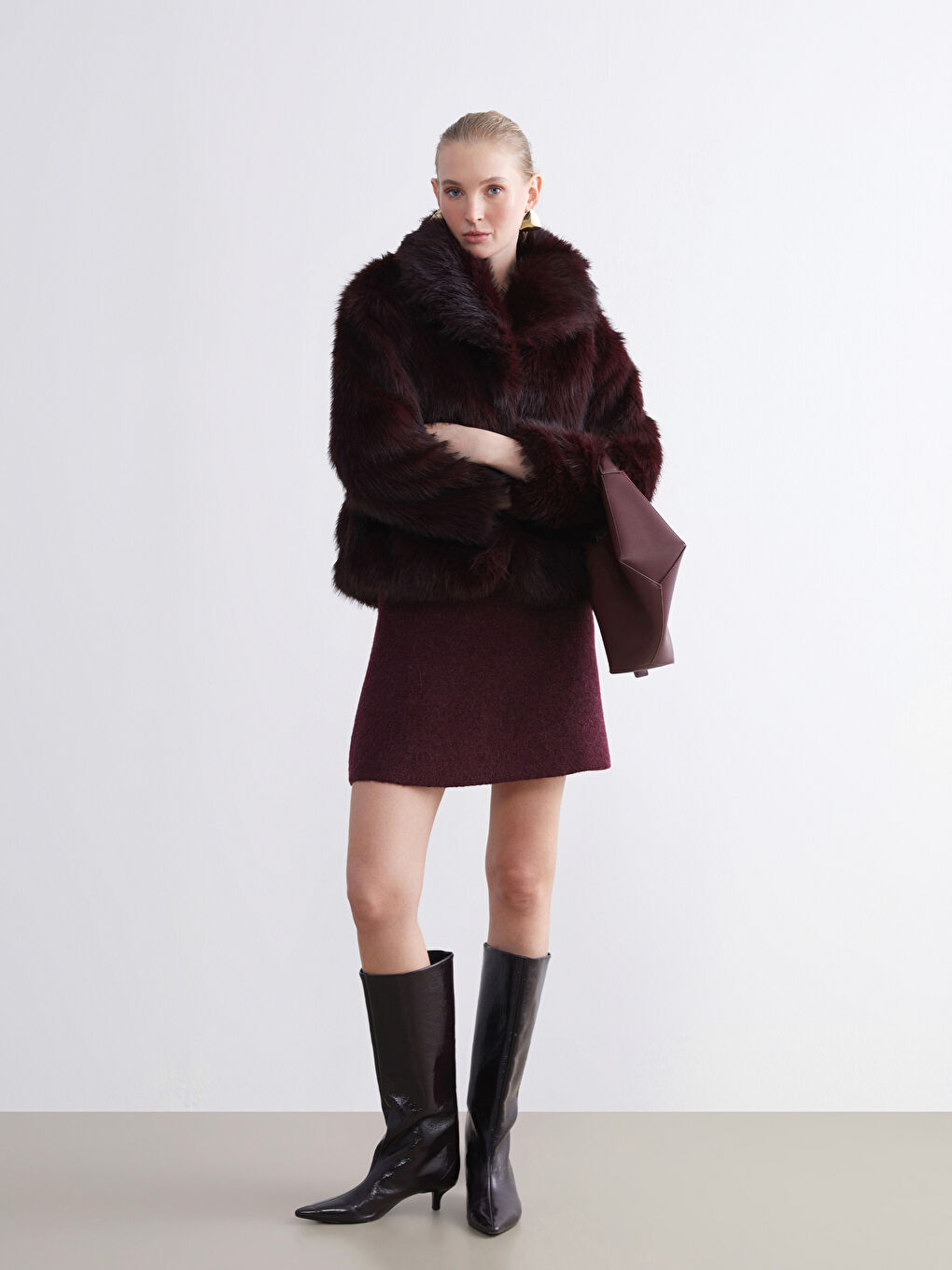 Mürdüm Ceket Yaka Kadın Kürk Mont-2