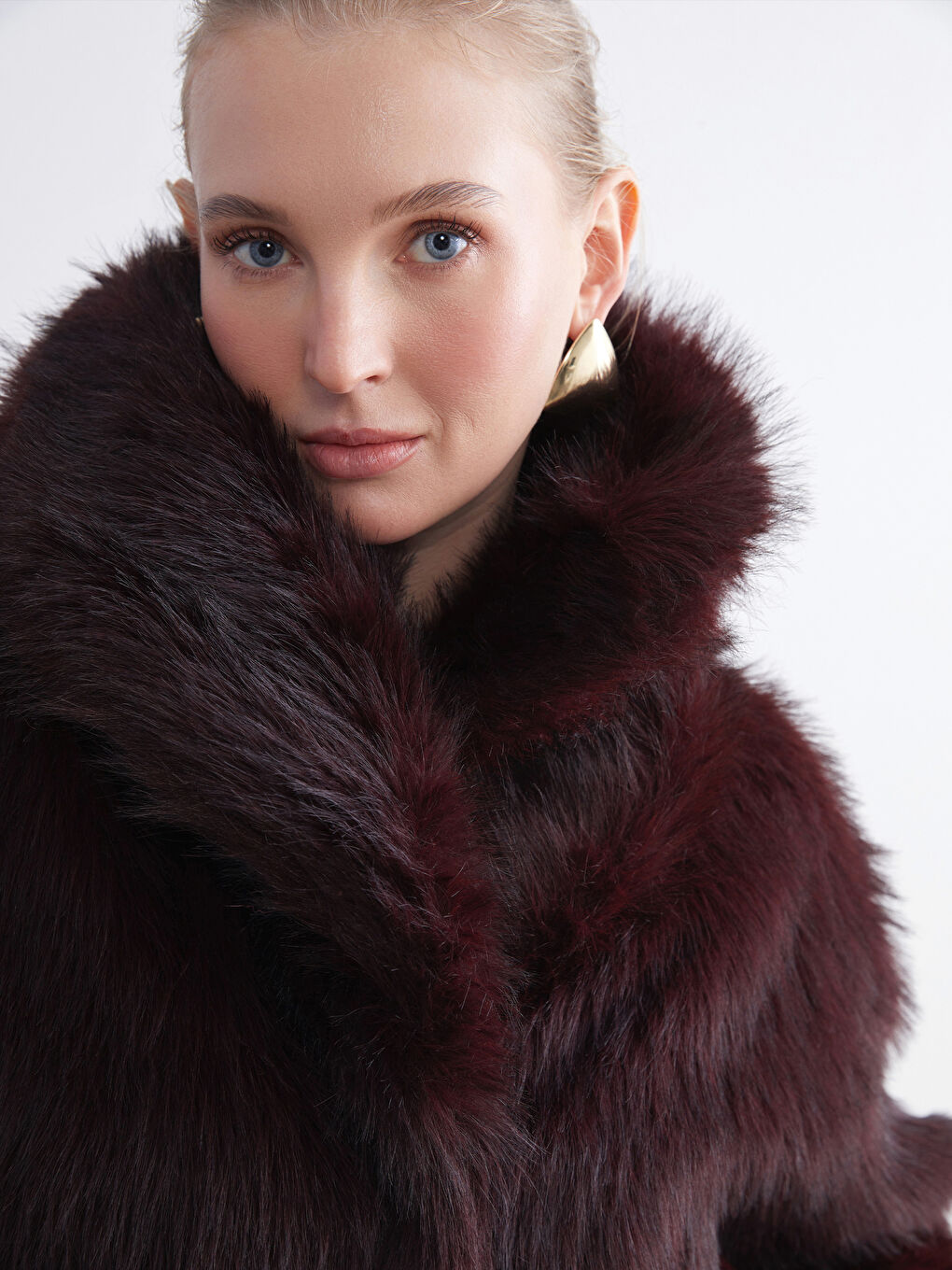 Mürdüm Ceket Yaka Kadın Kürk Mont-4