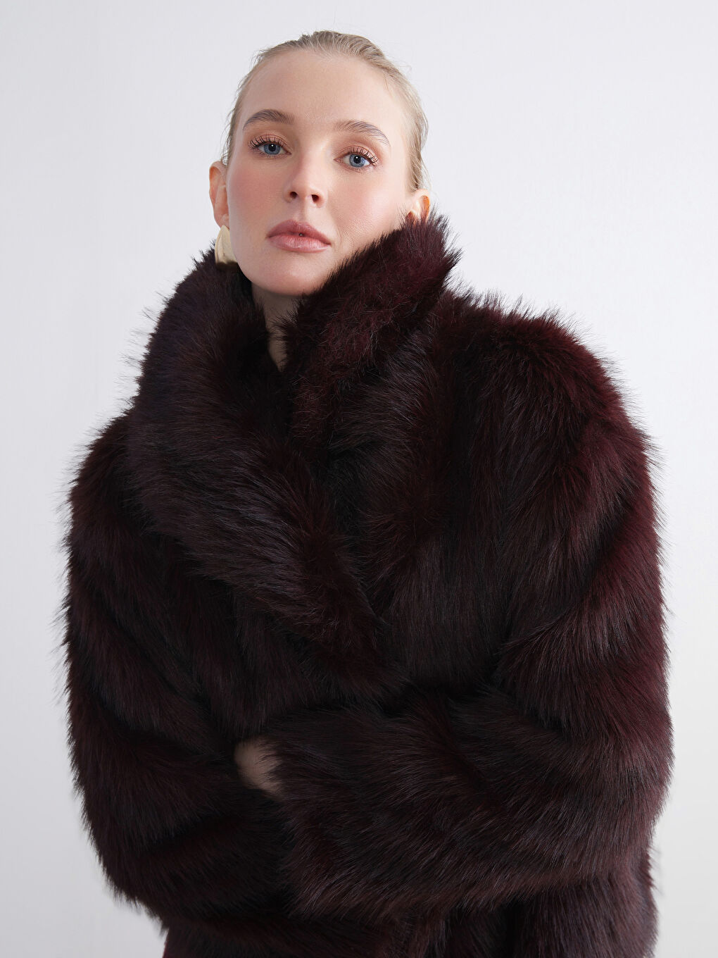 Mürdüm Ceket Yaka Kadın Kürk Mont-8