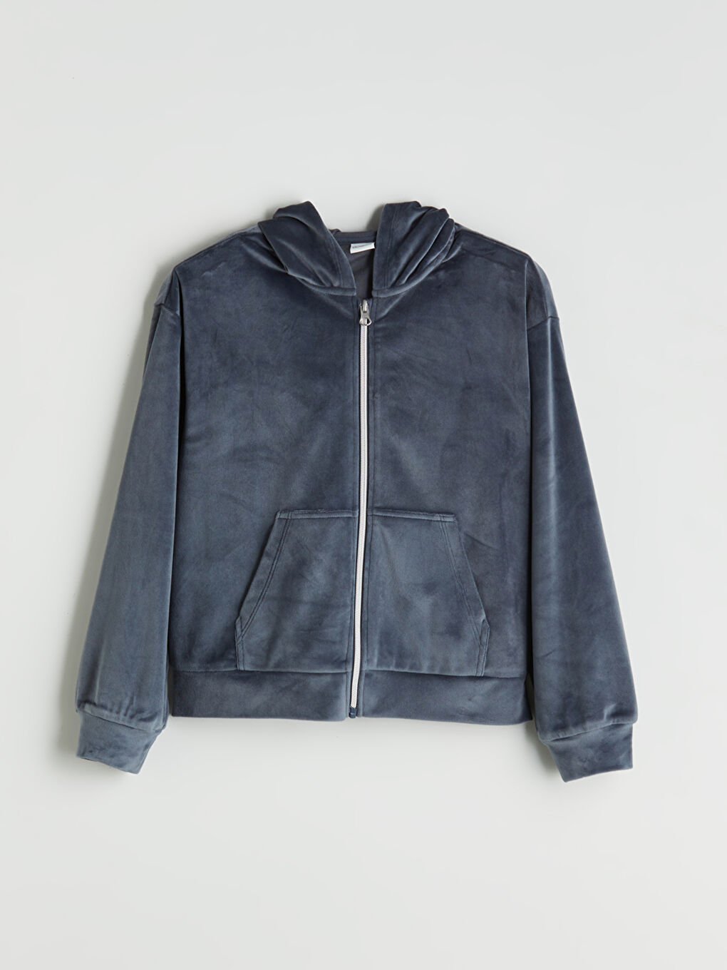 Antrasit Kapüşonlu Kız Çocuk Kadife Fermuarlı Sweatshirt