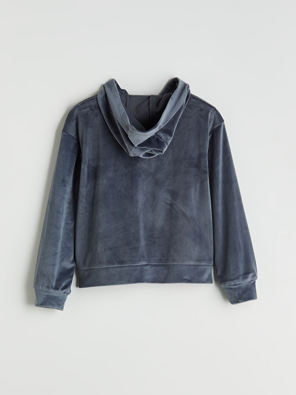 Antrasit Kapüşonlu Kız Çocuk Kadife Fermuarlı Sweatshirt-1