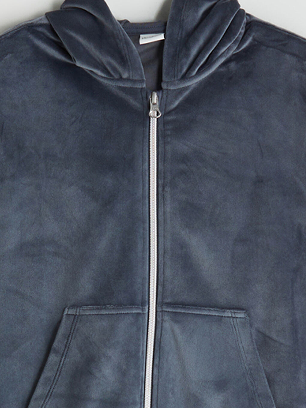 Antrasit Kapüşonlu Kız Çocuk Kadife Fermuarlı Sweatshirt-2