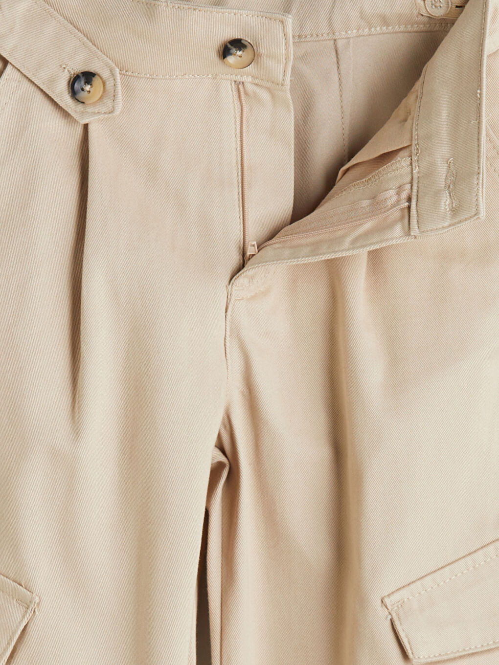 Bej Wideleg Kız Çocuk Kargo Pantolon-3