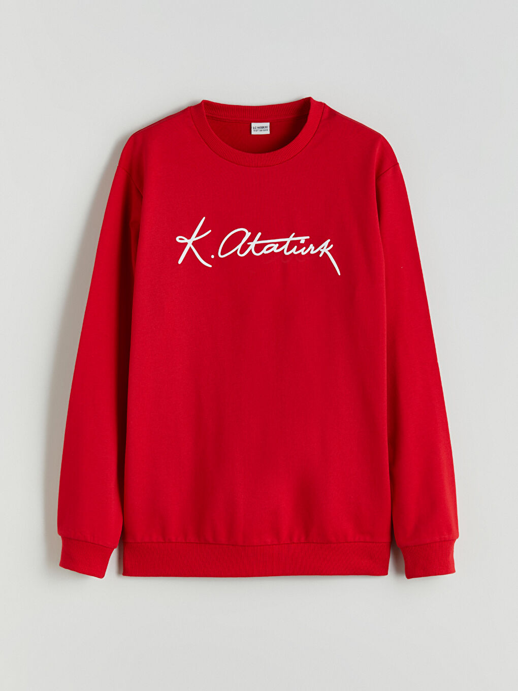 Kırmızı Bisiklet Yaka Atatürk İmza Baskılı Erkek Çocuk Sweatshirt-3