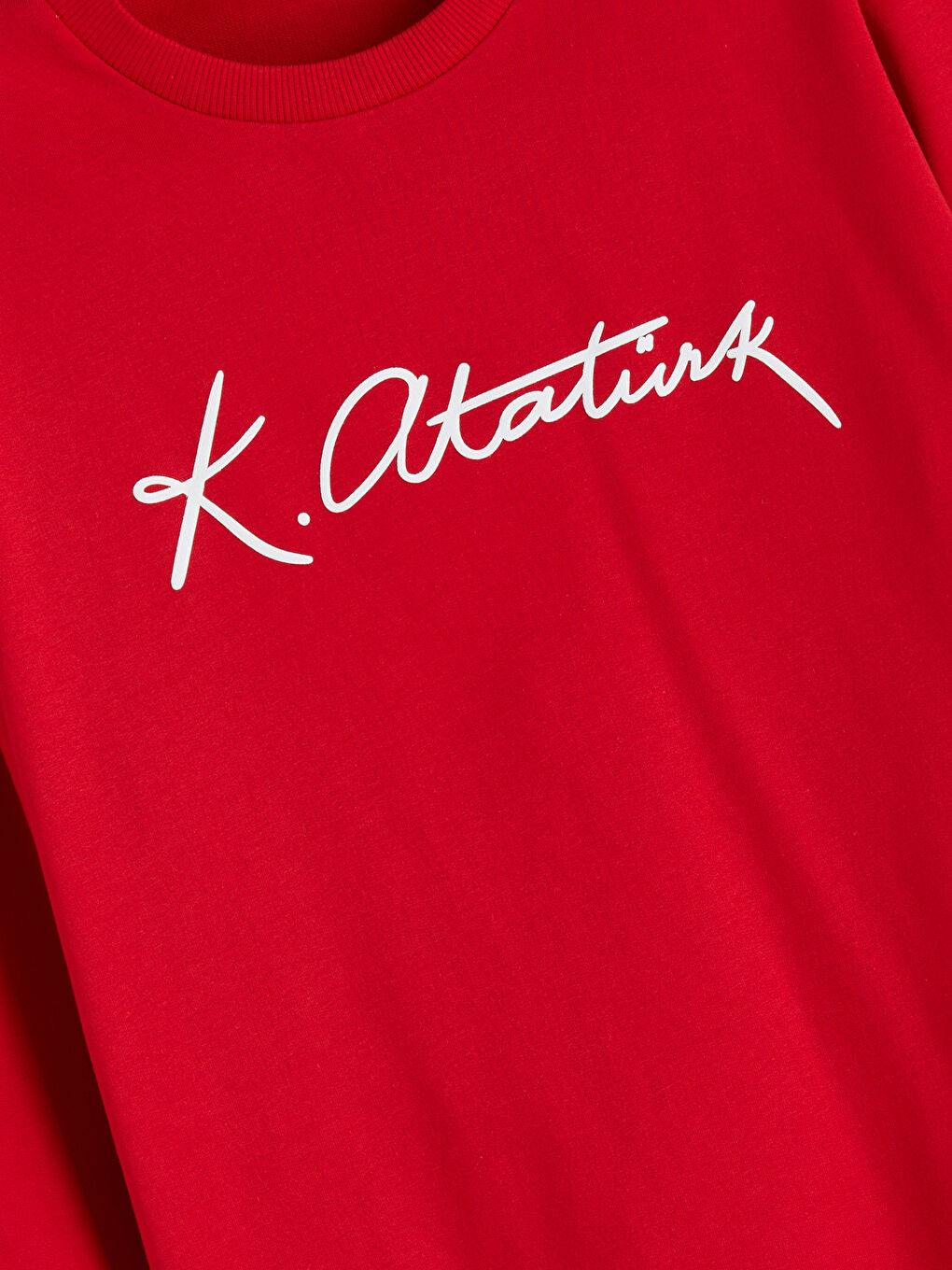 Kırmızı Bisiklet Yaka Atatürk İmza Baskılı Erkek Çocuk Sweatshirt-4