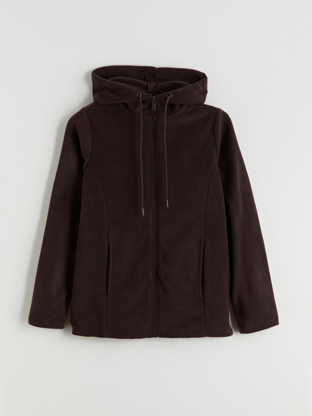 Kahverengi Kapüşonlu Polar Kadın Fermuarlı Sweatshirt-6