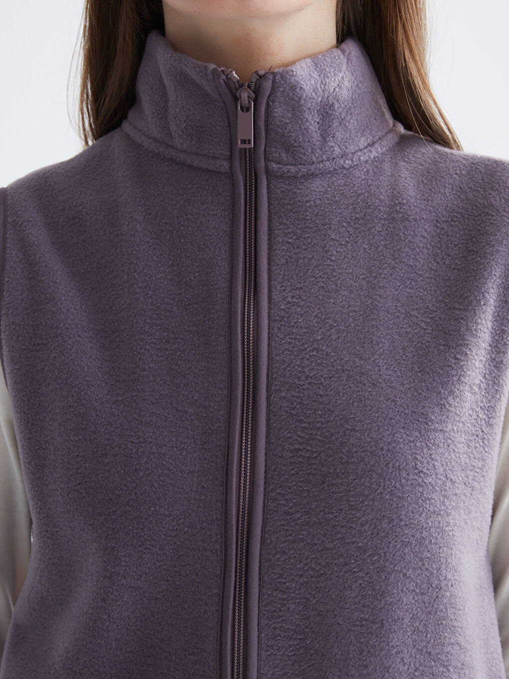 Mürdüm Dik Yaka Kadın Polar Yelek-2