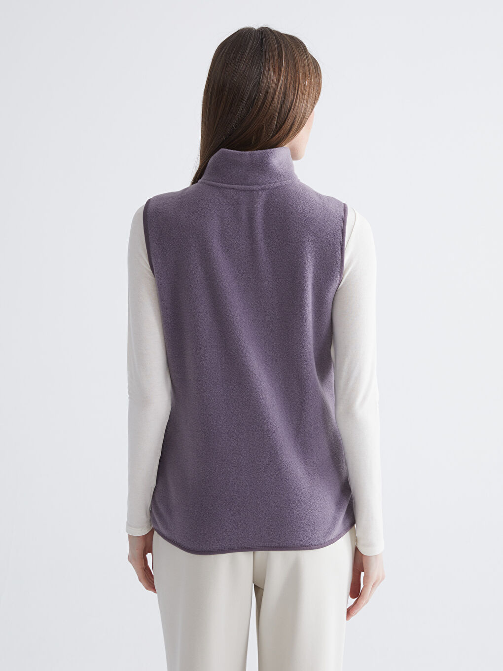 Mürdüm Dik Yaka Kadın Polar Yelek-3