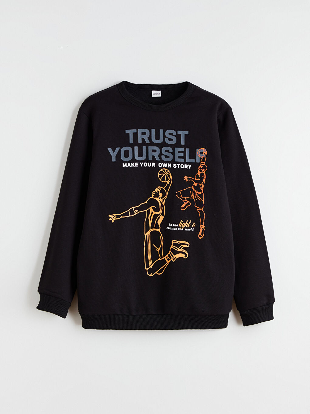 Siyah Bisiklet Yaka Baskılı Erkek Çocuk Kalın Sweatshirt