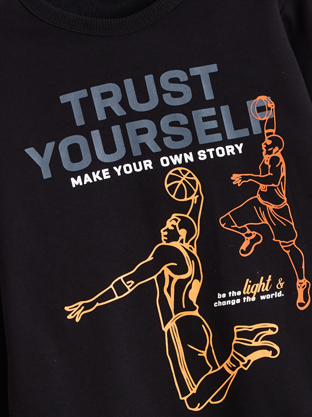 Siyah Bisiklet Yaka Baskılı Erkek Çocuk Kalın Sweatshirt-2