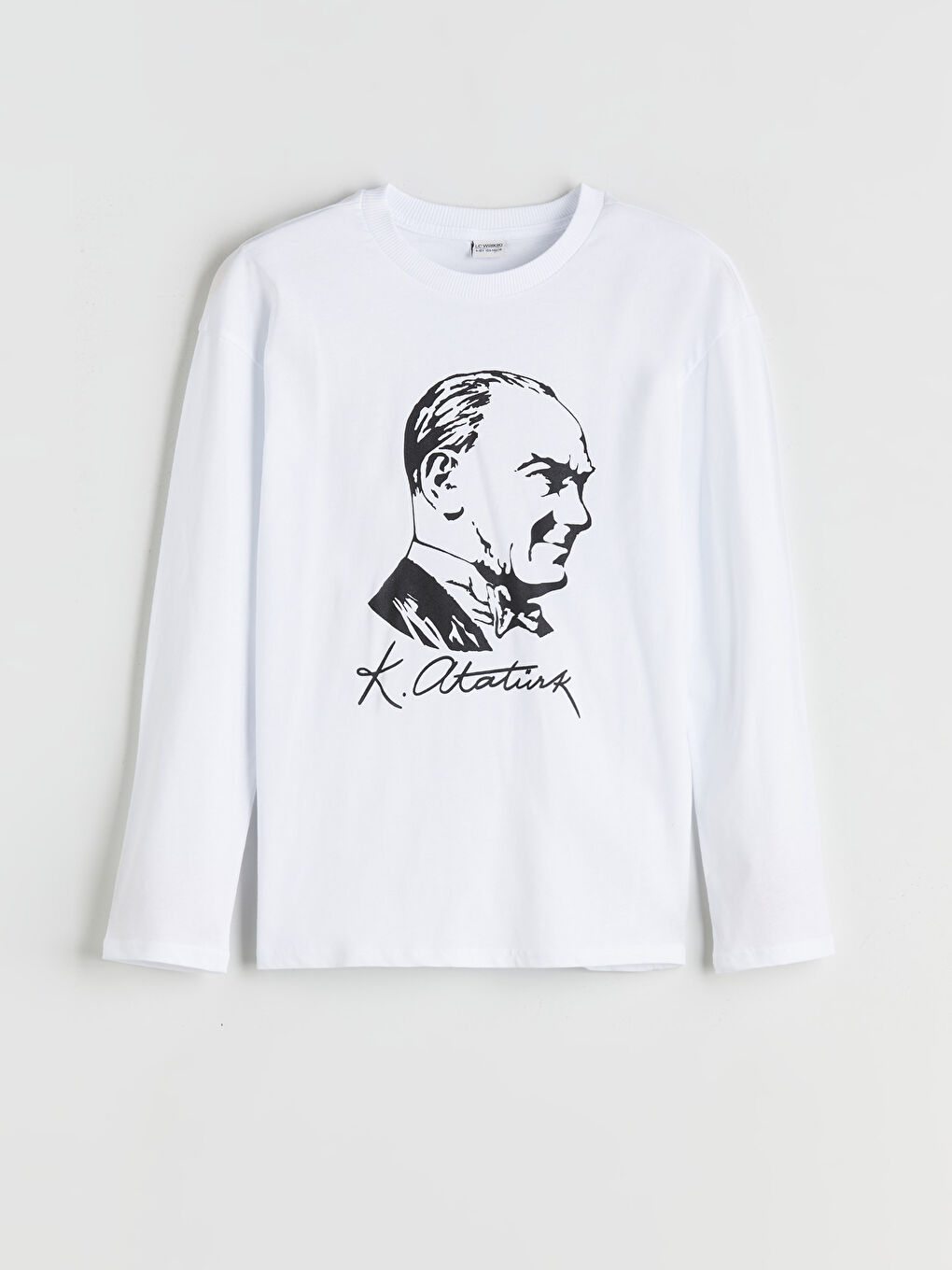 Beyaz Bisiklet Yaka Atatürk Baskılı Erkek Çocuk Tişört-2