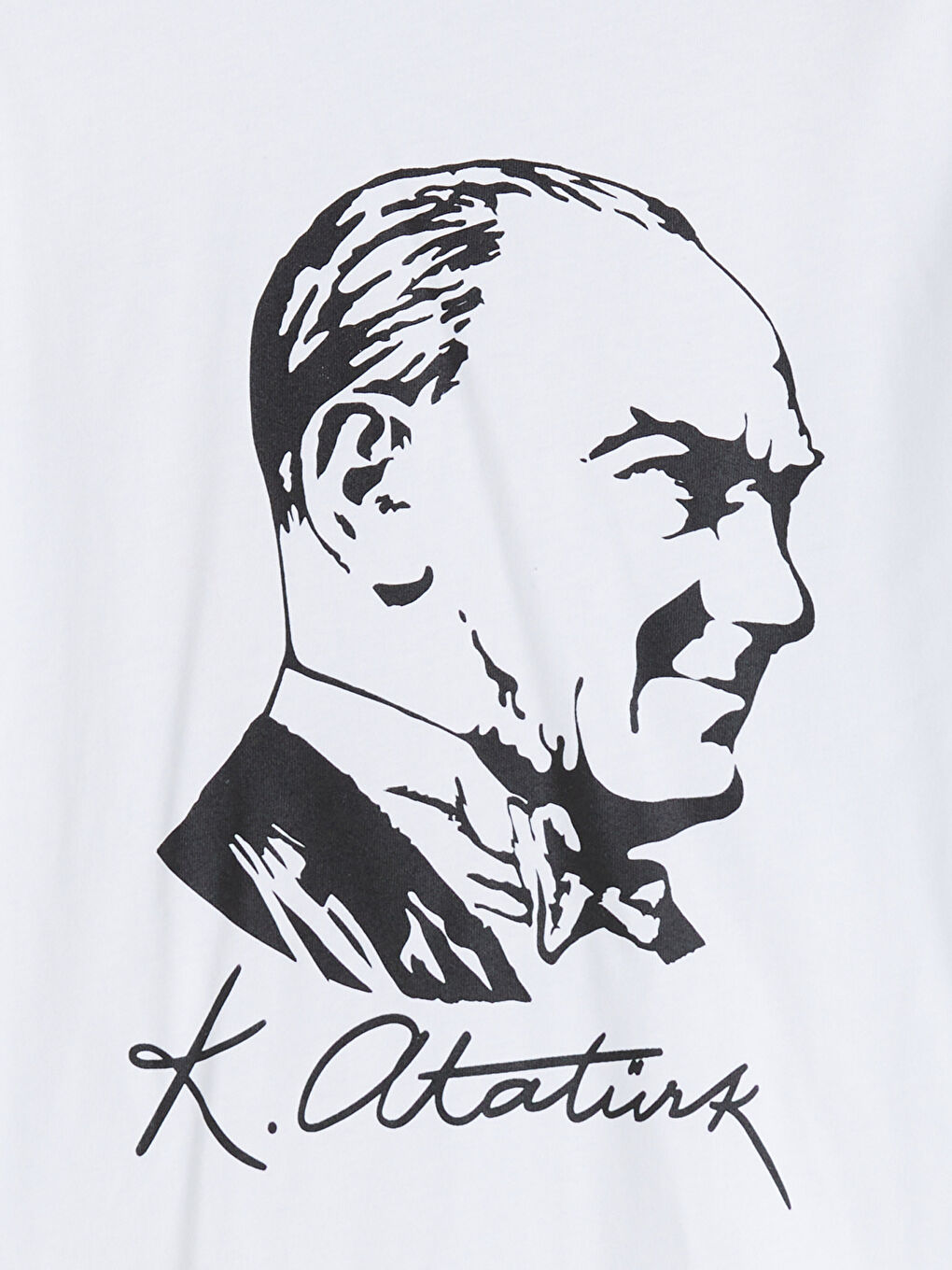 Beyaz Bisiklet Yaka Atatürk Baskılı Erkek Çocuk Tişört-4