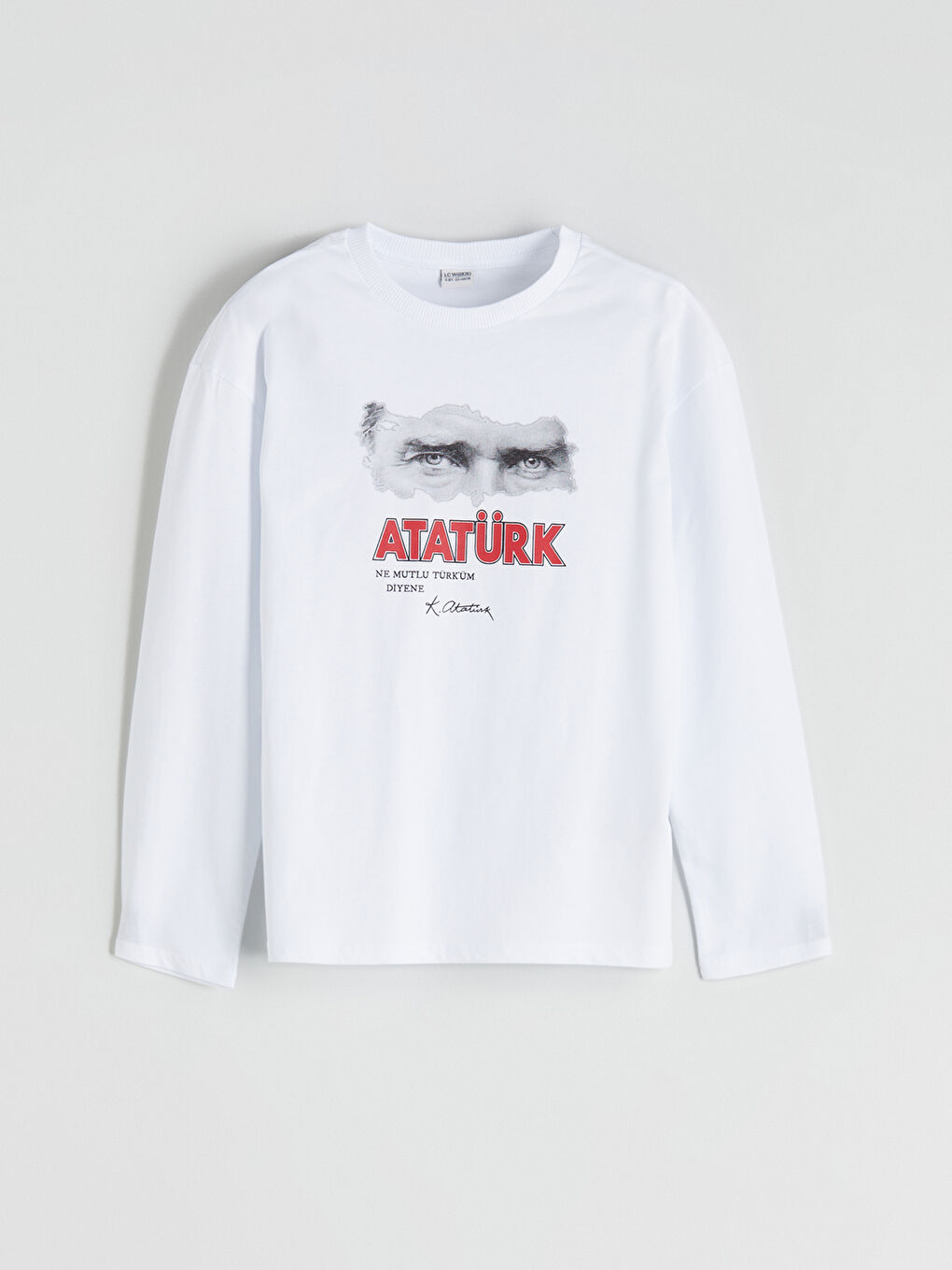 Beyaz Bisiklet Yaka Atatürk Baskılı Erkek Çocuk Tişört-2
