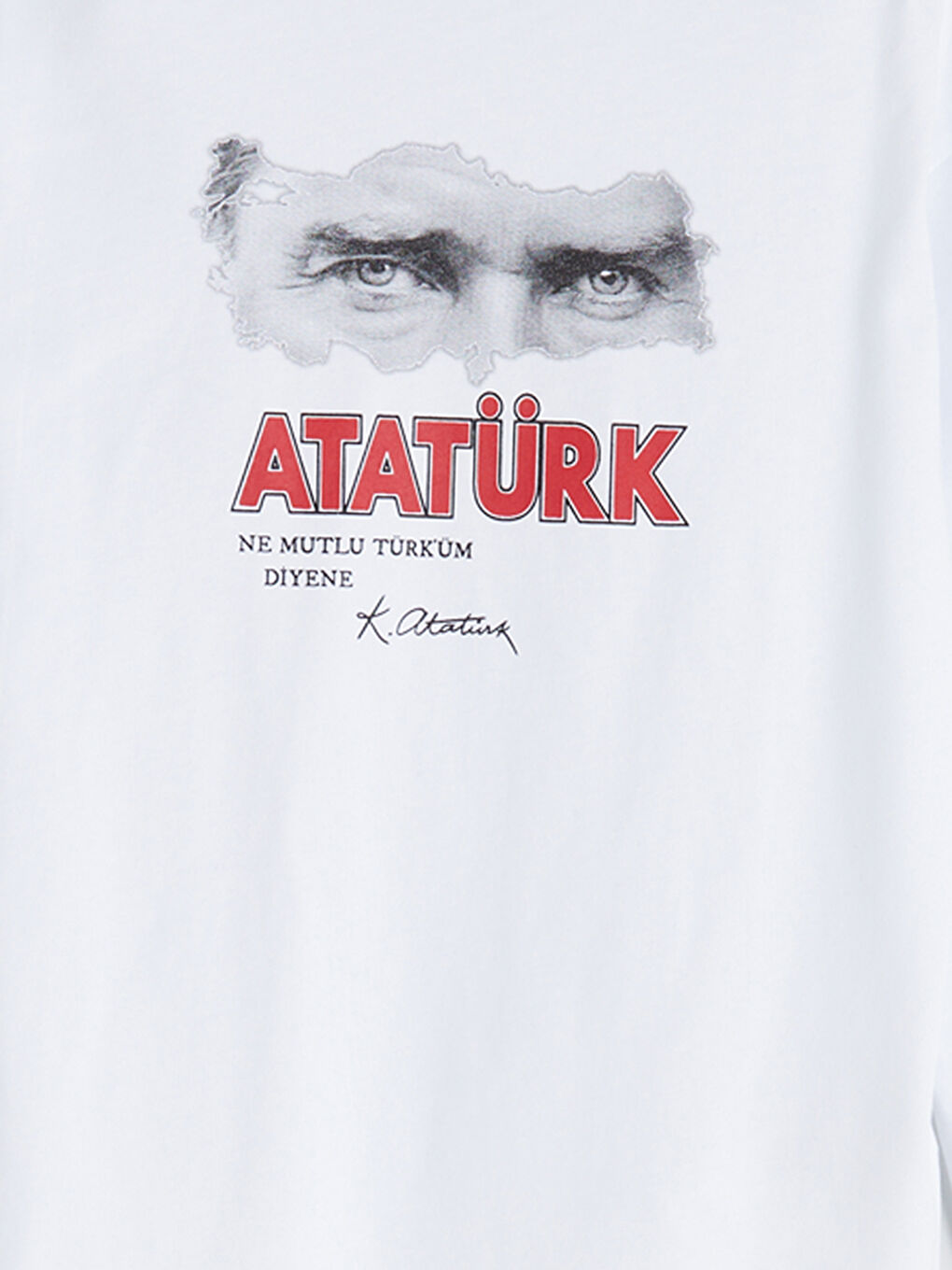 Beyaz Bisiklet Yaka Atatürk Baskılı Erkek Çocuk Tişört-3