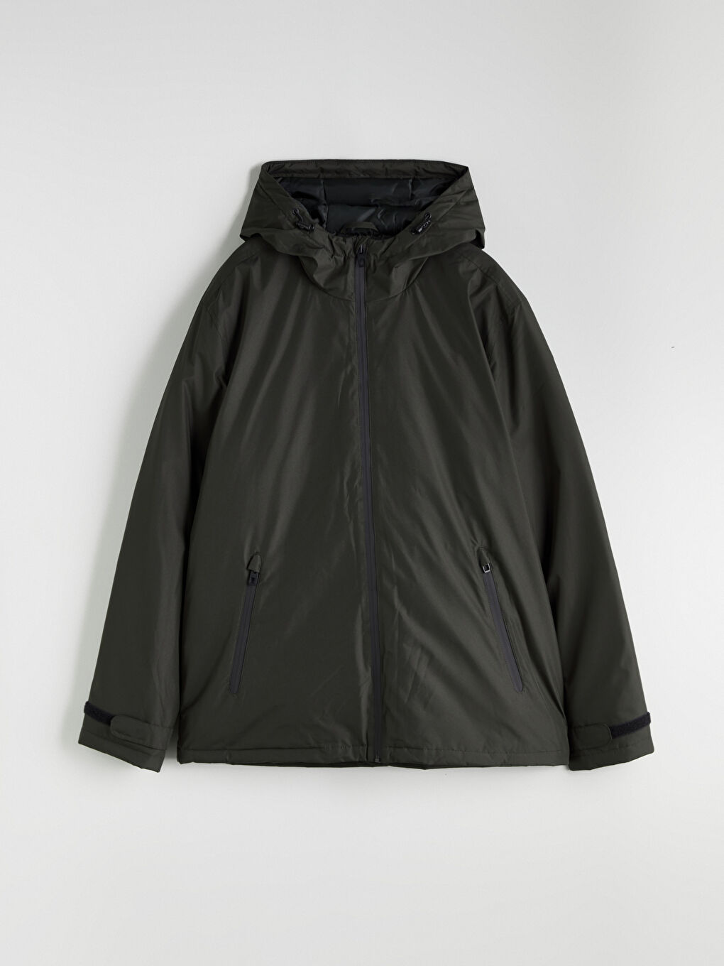 Haki Standart Kalıp Kapüşonlu Erkek Mont-6