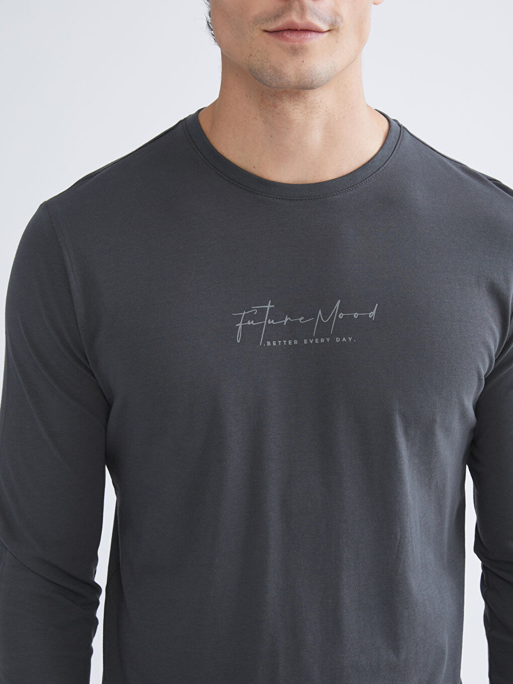 Antrasit Bisiklet Yaka Baskılı Erkek Pijama Üst-2