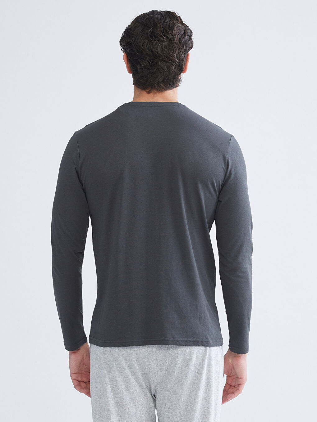 Antrasit Bisiklet Yaka Baskılı Erkek Pijama Üst-3