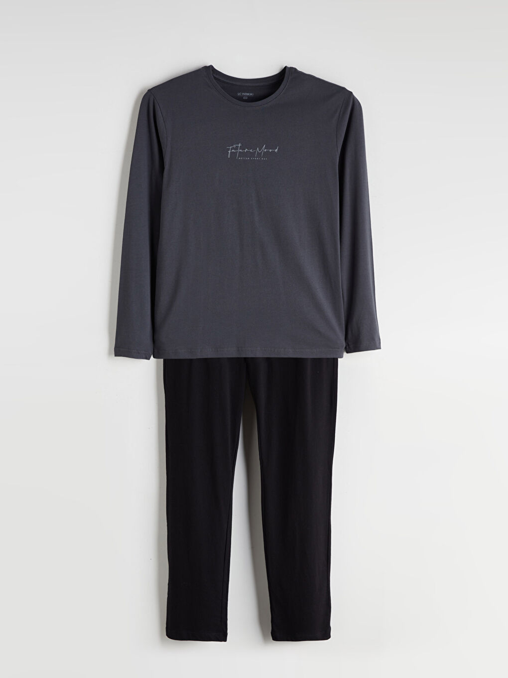 Siyah Bisiklet Yaka Uzun Kollu Erkek Pijama Takımı-4