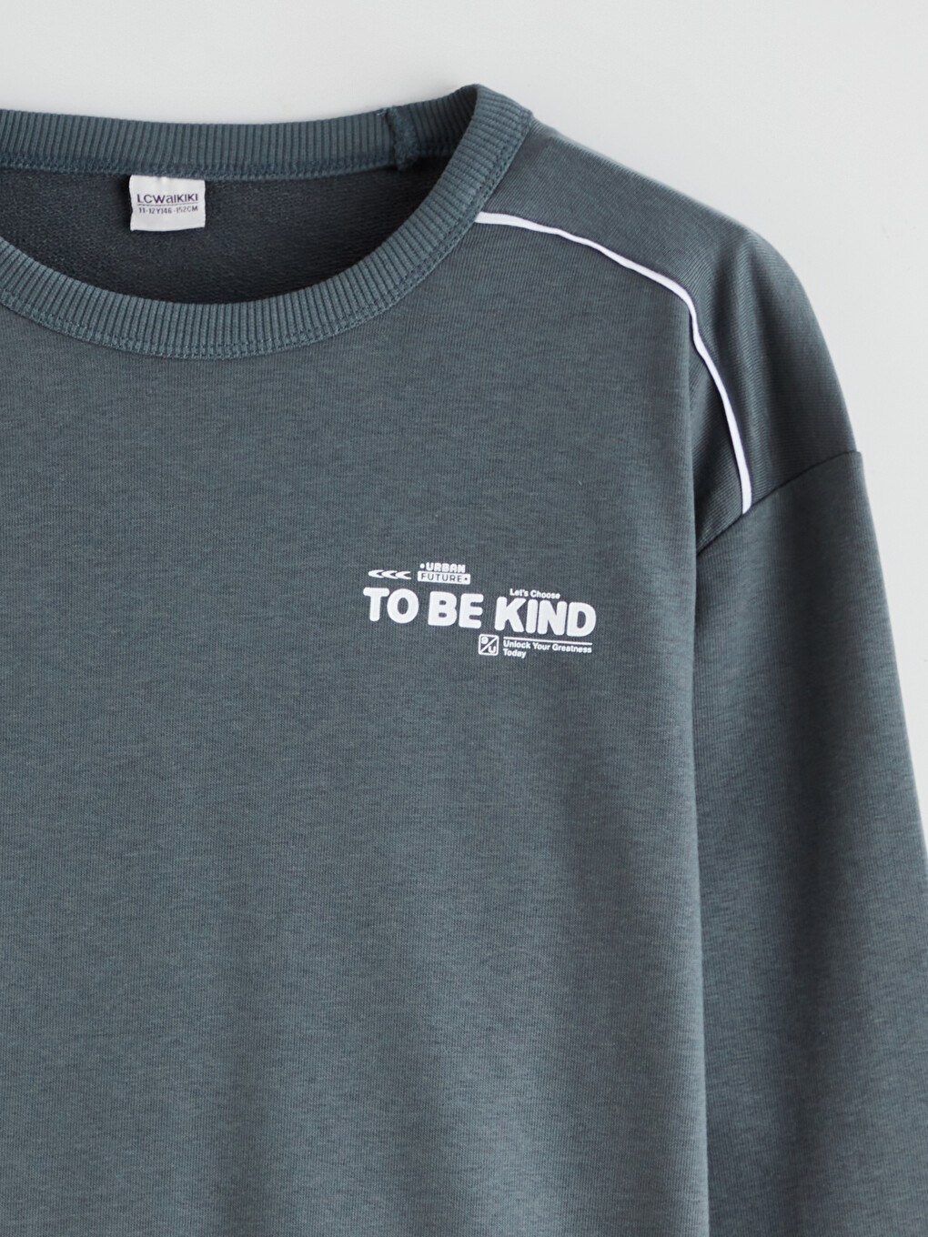 Gri Bisiklet Yaka Baskılı Erkek Çocuk Sweatshirt-2