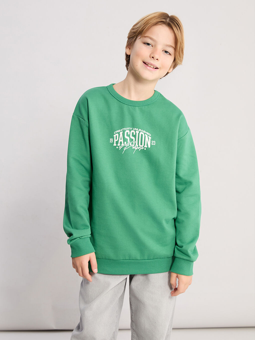 Yeşil Bisiklet Yaka Erkek Çocuk Sweatshirt 2'li-1